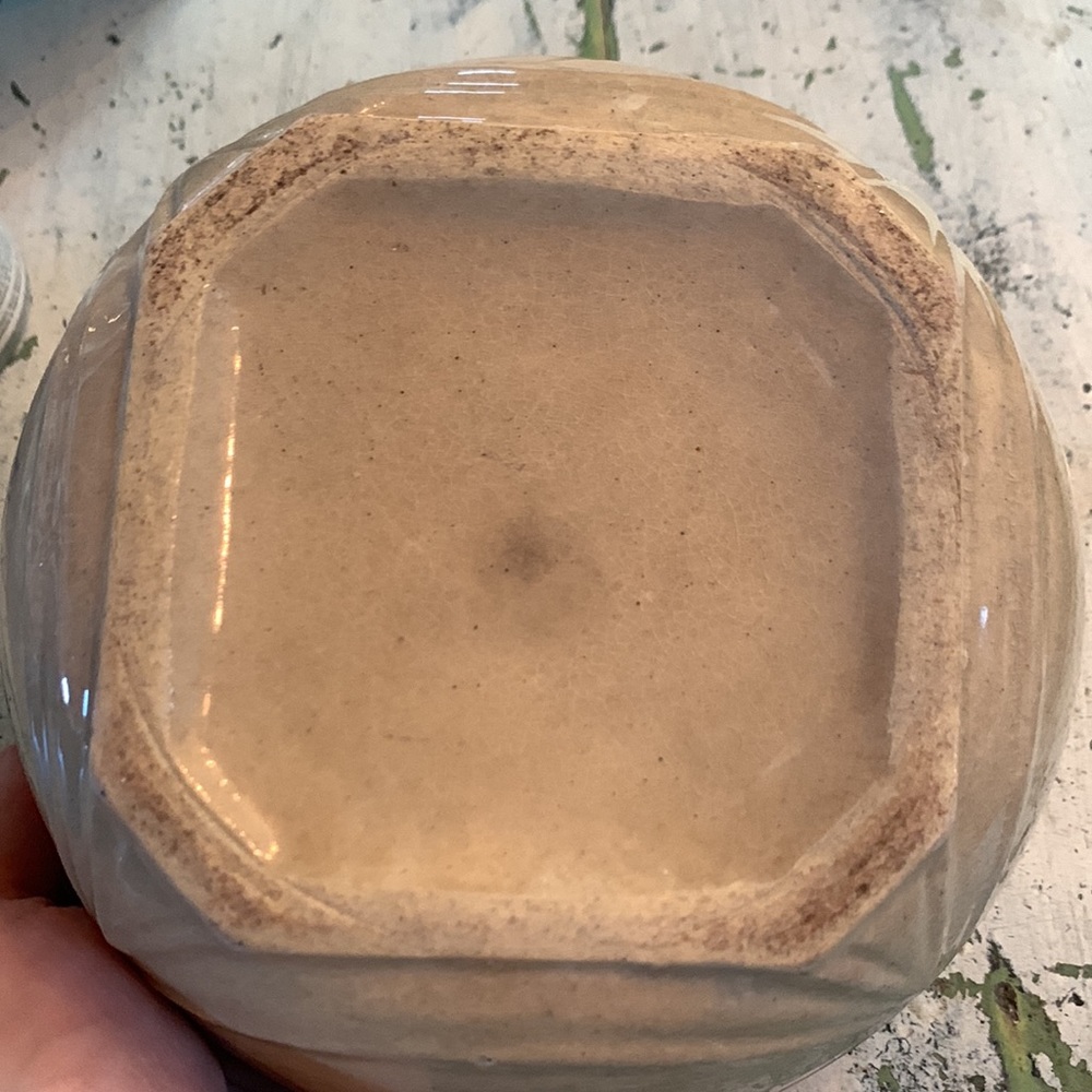 Old USA Pottery Bowl Pink Blue Stripes - Picture 2 of 5